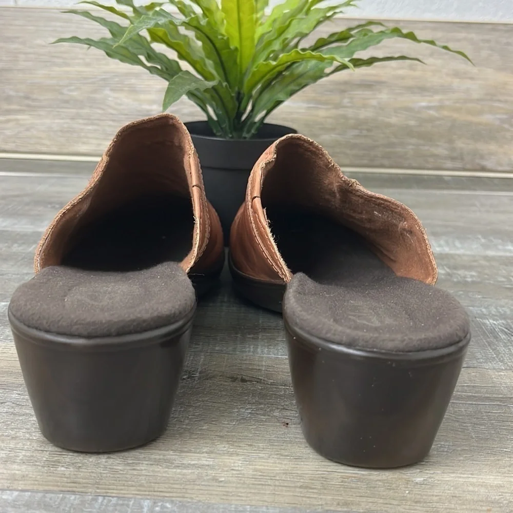 Clarks Bendables Brown Leather Slide Mules Size 8.5 Women’s - Picture 8 of 10